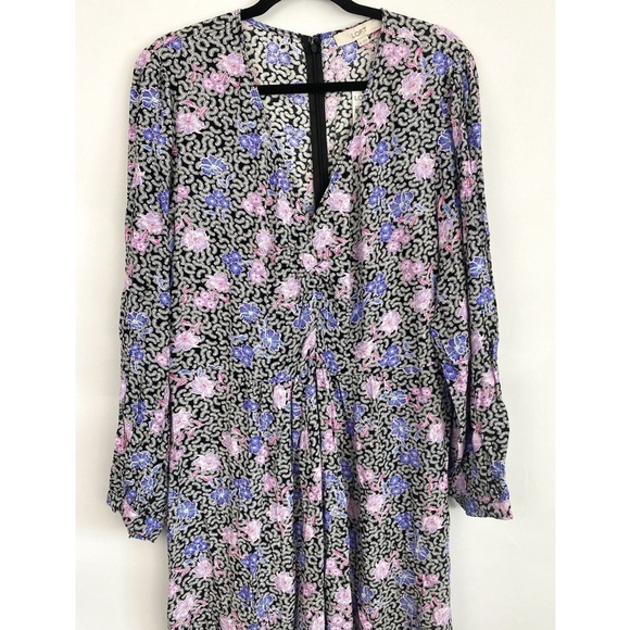 NWT Loft Floral Ruched Long Sleeve Midi Dress, Black Pink Blue - Size‎ 18 - Picture 3 of 10